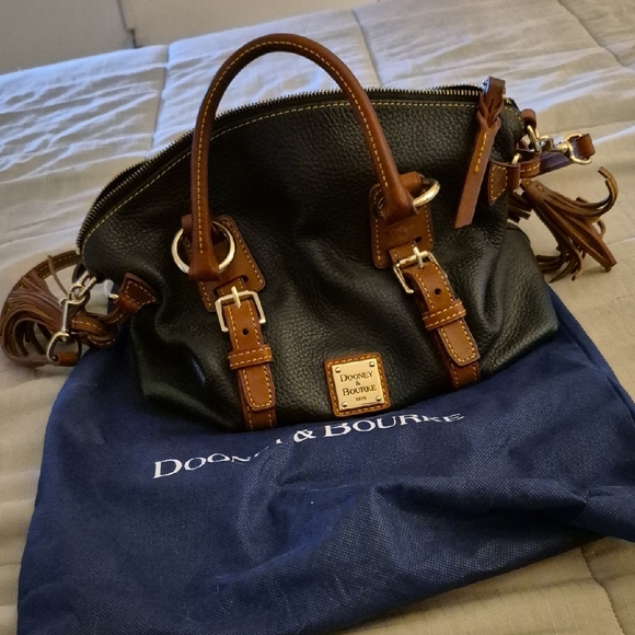 Dooney & Bourke Black and Brown Satchel with Gold Hardware